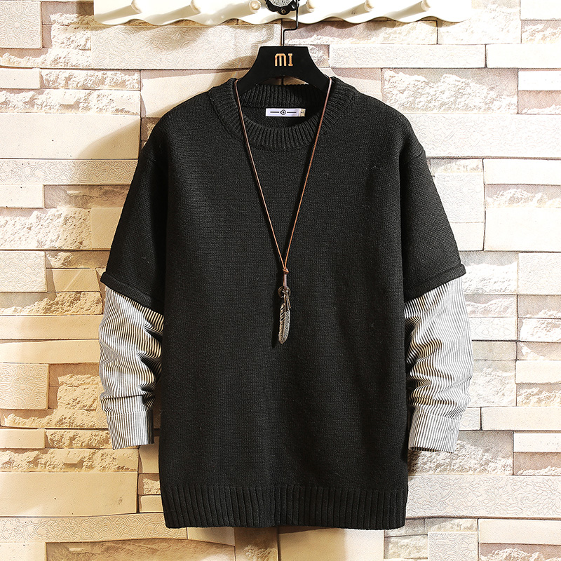 Japanese brick wall hanging photo new round neck casual pullover in autumn and winter