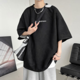 夏季大码休闲潮流美式麂皮绒字母印花短袖T恤T3407-P22【特价】，男装T恤，电商A007