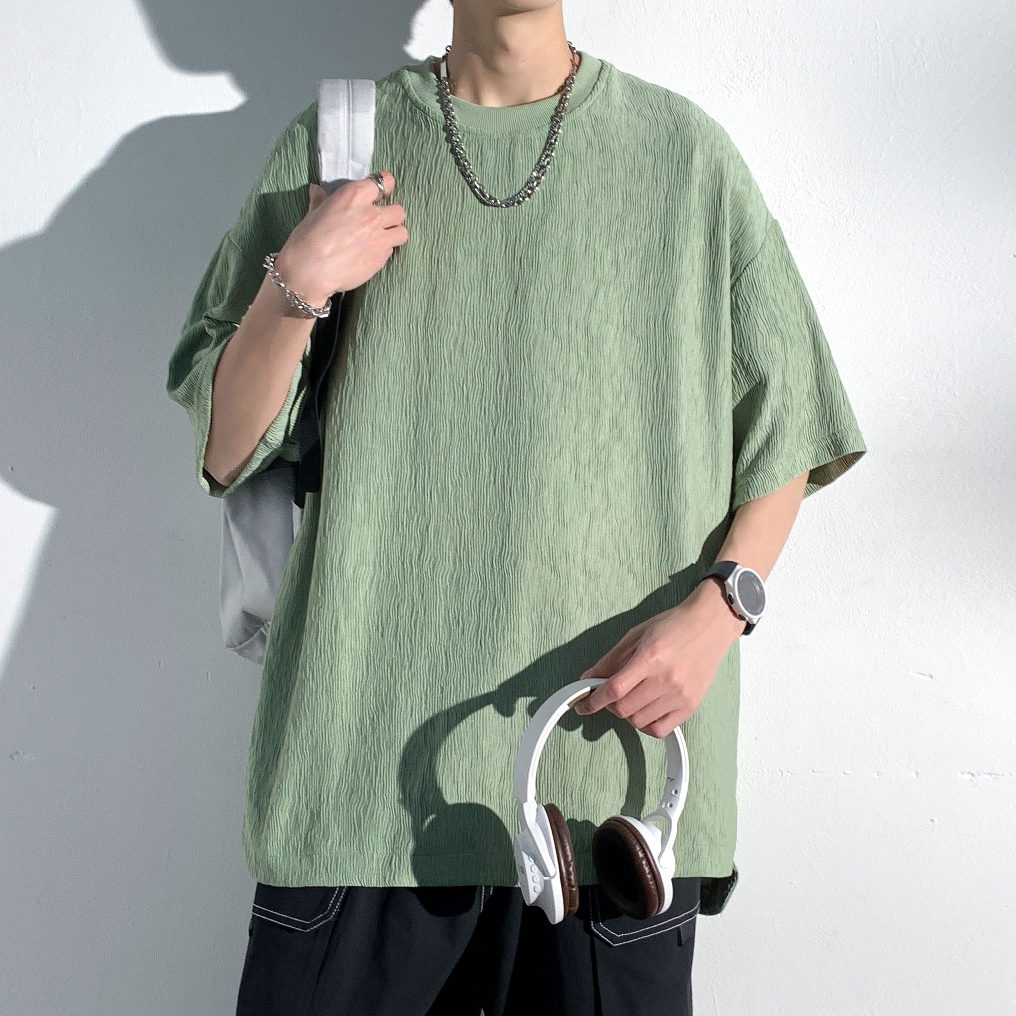 夏季休闲基础流行针织提花压皱圆领短袖T恤T3398-P32【特价】,男装T恤,电商A007