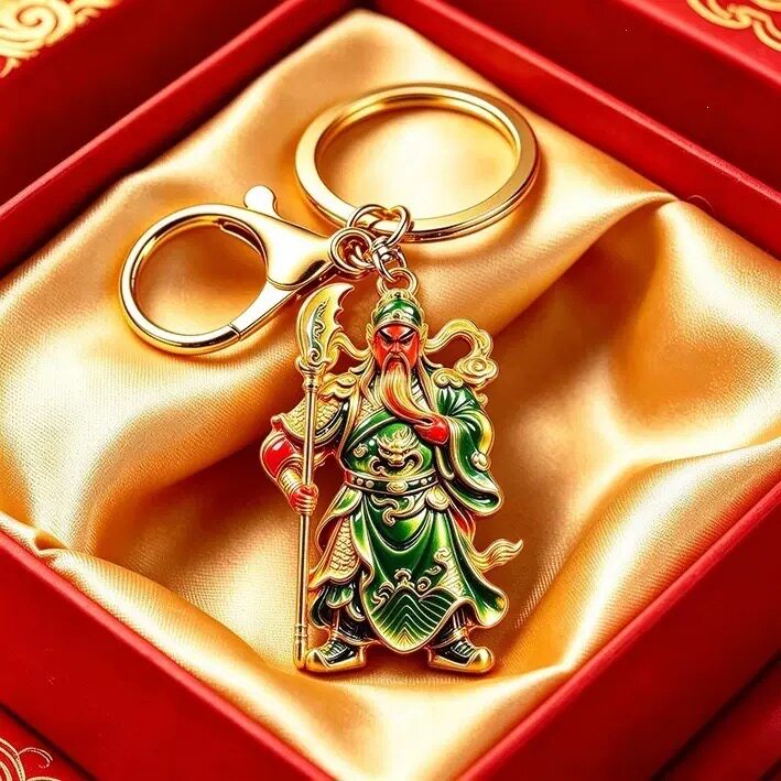 珐琅彩关公吊牌持刀武财神平安挂坠新中式男士配饰钥匙挂件