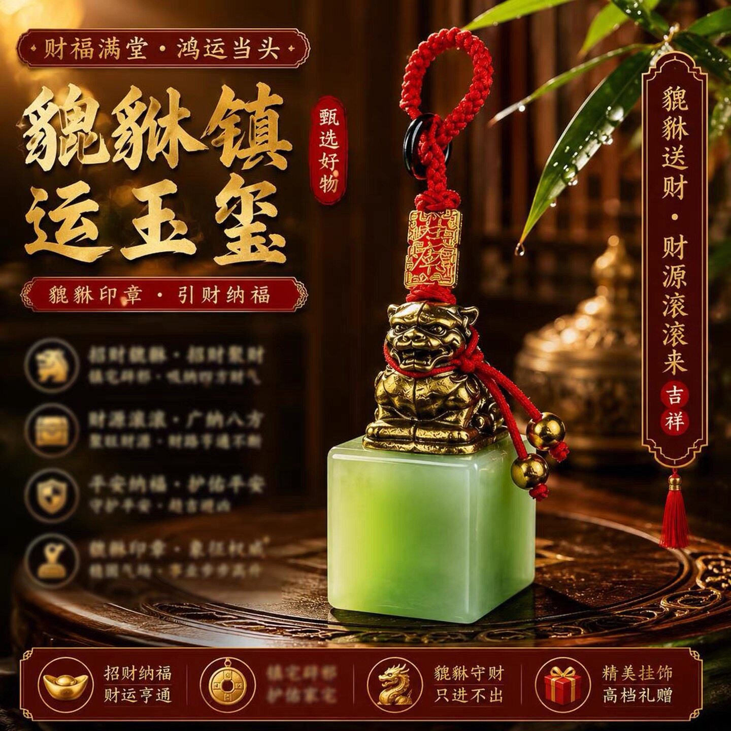 【先生推荐】普陀手作新款財财库貔貅镇运玉玺印章钥匙扣汽车挂件