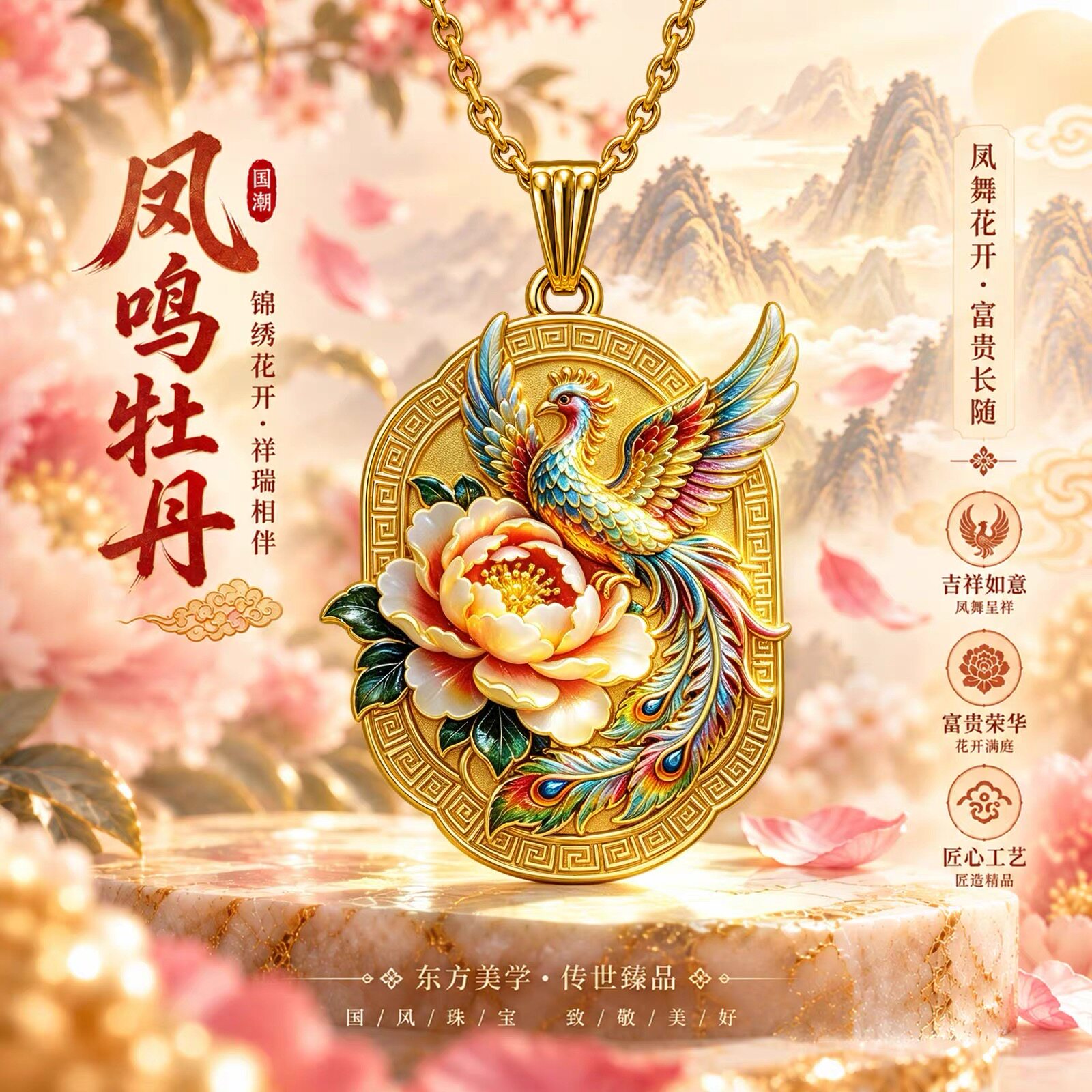 【先生推荐】新款国风凤凰牡丹时尚精美合金项链气质百搭吊坠挂件
