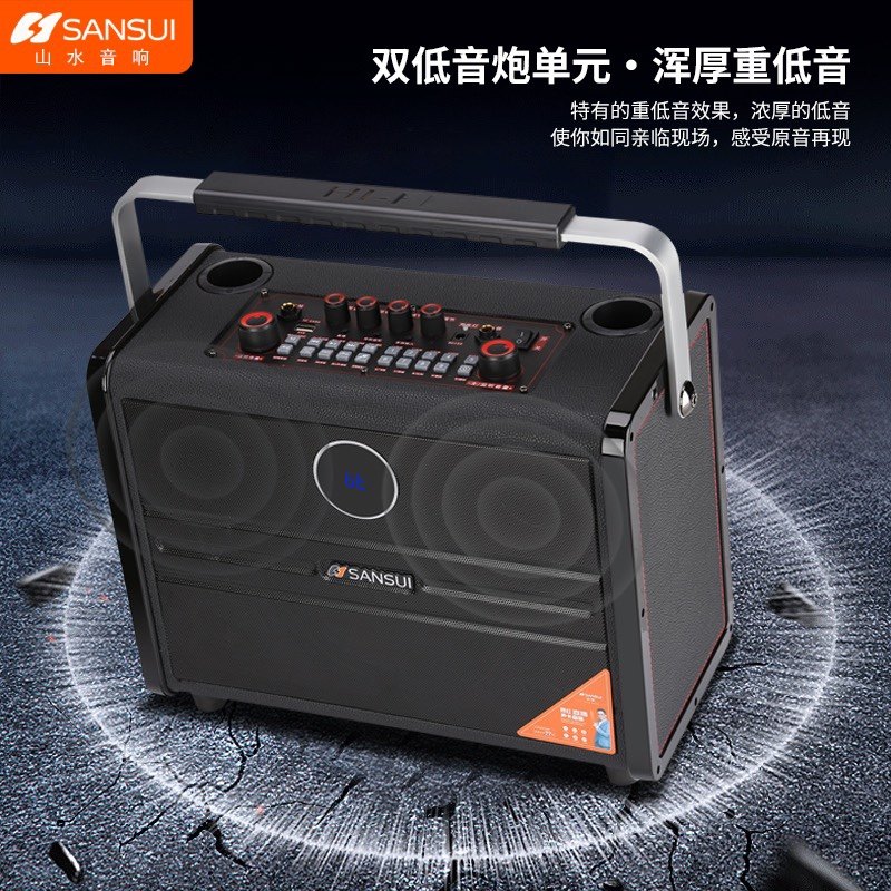 山水AS16蓝牙音箱广场舞大功率低音炮K歌U盘播放户外双话筒带声