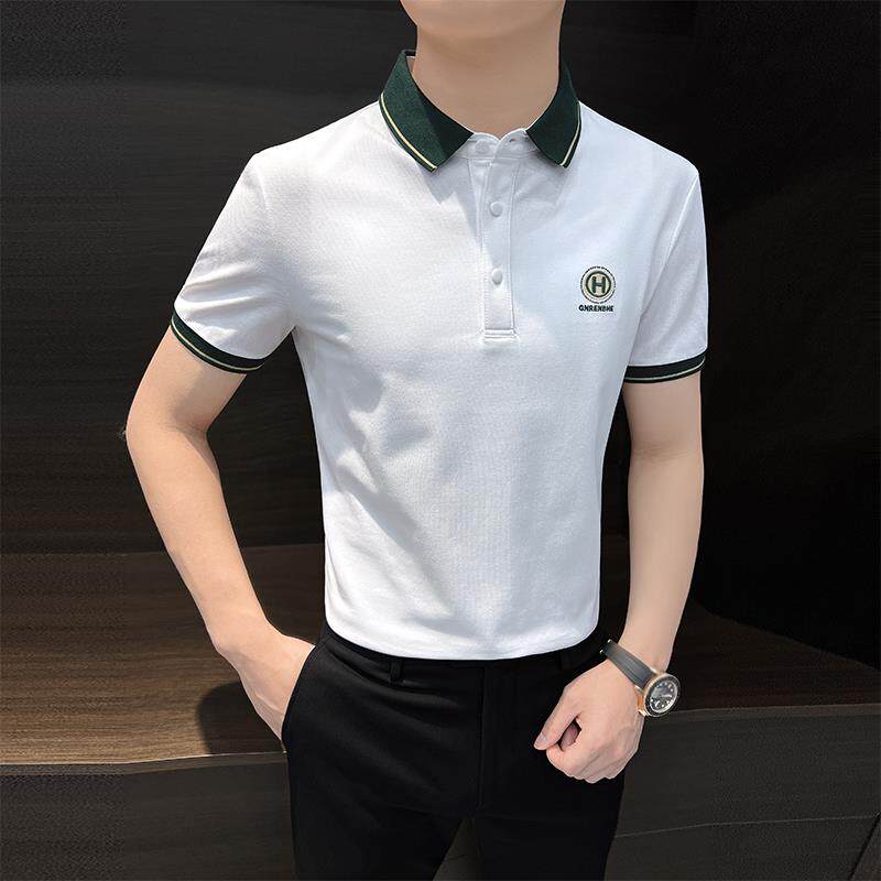 商务休闲POLO衫男士短袖夏季新款韩版修身高级感刺绣冰丝T恤百搭