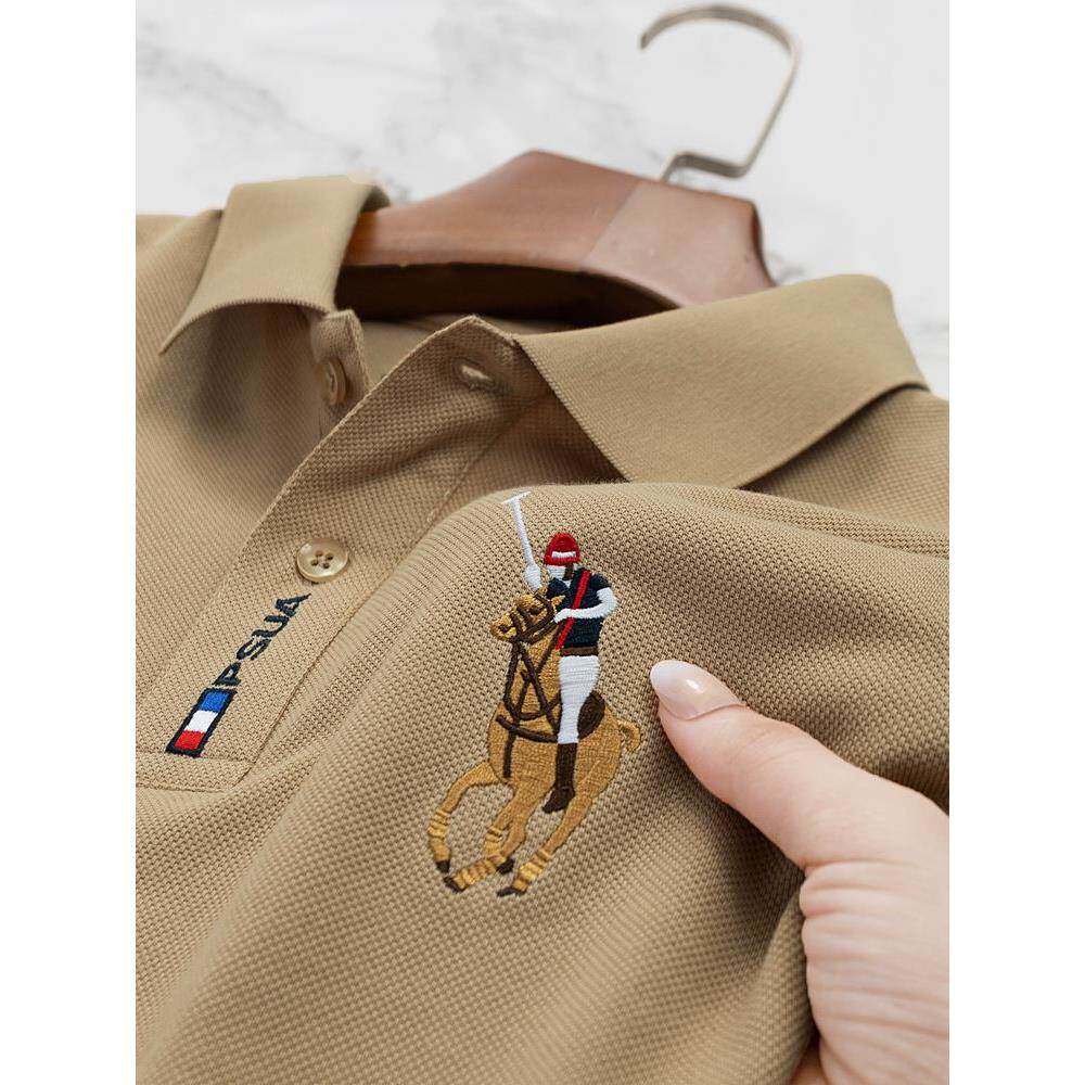 男士t恤短袖高端刺绣夏装立领保罗潮牌纯棉Polo衫男中年商务休闲