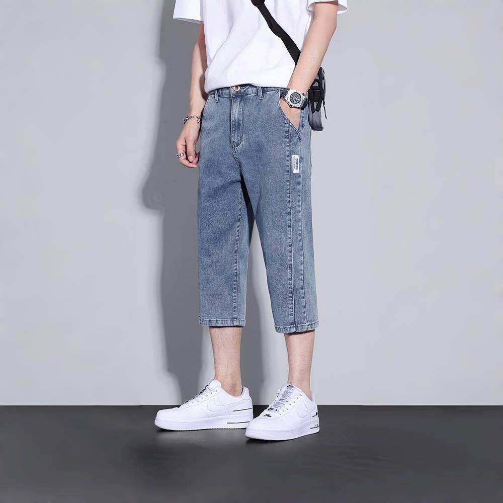 潮牌八分牛仔短裤男夏季薄款直筒宽松七分裤男士潮流百搭休闲中裤