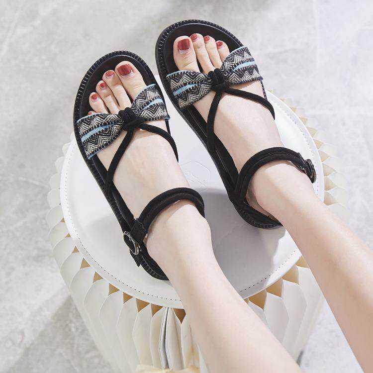凉鞋女2025年夏季新款时装仙女风平底厚底时尚百搭坡跟一字带女鞋
