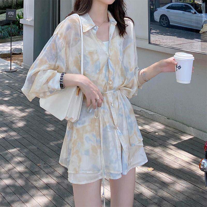套装女夏季2024新款高级感气质时尚减龄雪纺防晒衬衫短裤两件套