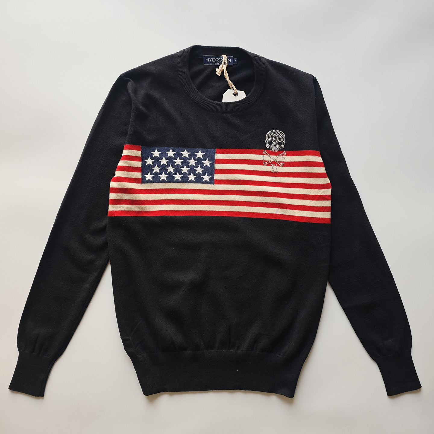 男装冬季长袖毛衣羊绒男针织衫刺绣套头圆领领保暖修身美国国旗