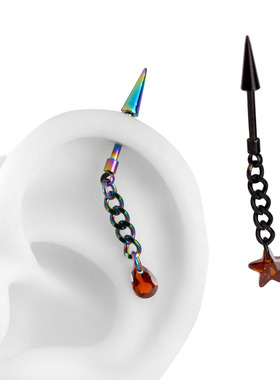 vigarzhang钛钢水滴星星黑色吊坠耳钉耳骨钉恶魔十字甜酷辣妹耳饰