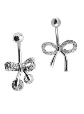 小肚脐钉蝴蝶结钛钢粗杆镶嵌白色锆石脐环领结穿刺个性精致饰品女