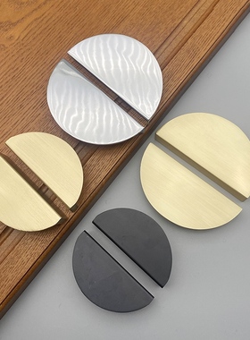 人气锌铝合金轻She半圆对称铜拉丝黑色柜门抽屉拉手衣柜安装把手