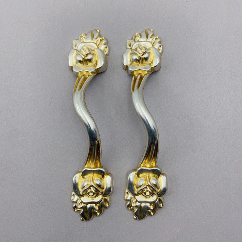 清仓锌合金法式古银描金玫瑰花双孔抽屉衣柜门拉手不对称把手现