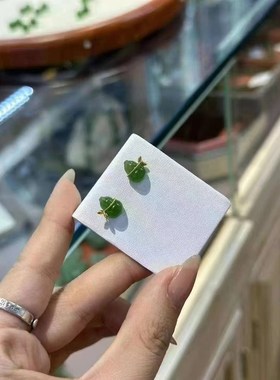 碧玉葫芦福禄耳钉金镶玉镶嵌