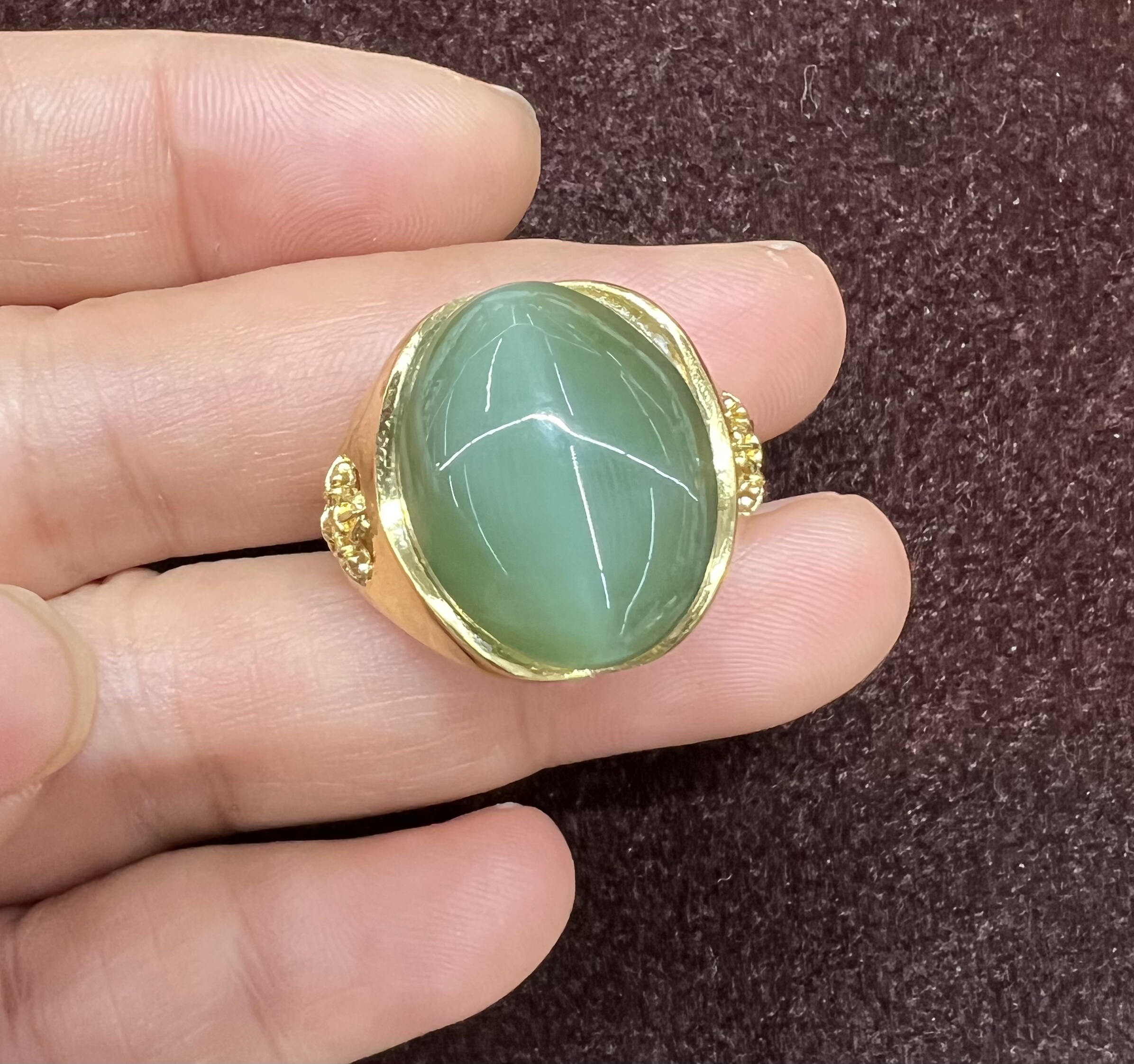 新疆和田玉碧玉猫眼戒指 男女同款