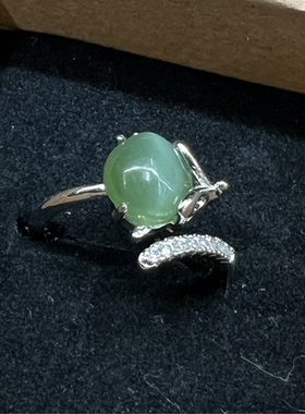 碧玉猫眼戒指925银镶嵌