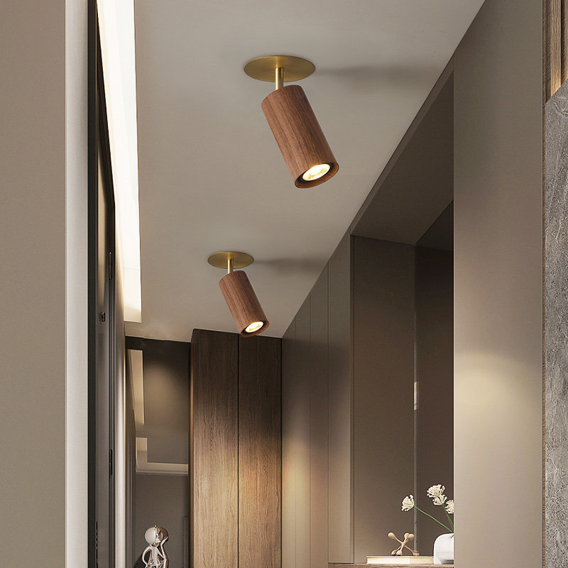明装射灯家用客厅卧室背景墙实木灯具走廊过道轻奢筒灯led天花灯