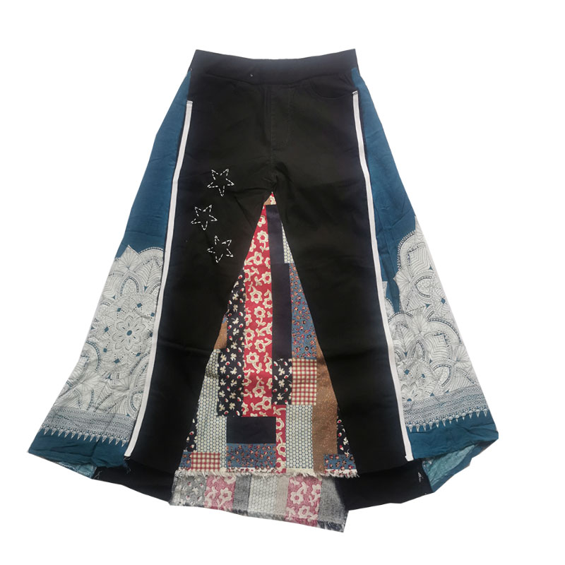 设计感小众拼布重工半身裙撞色拼接个性裙子休闲a字裙中长复古风