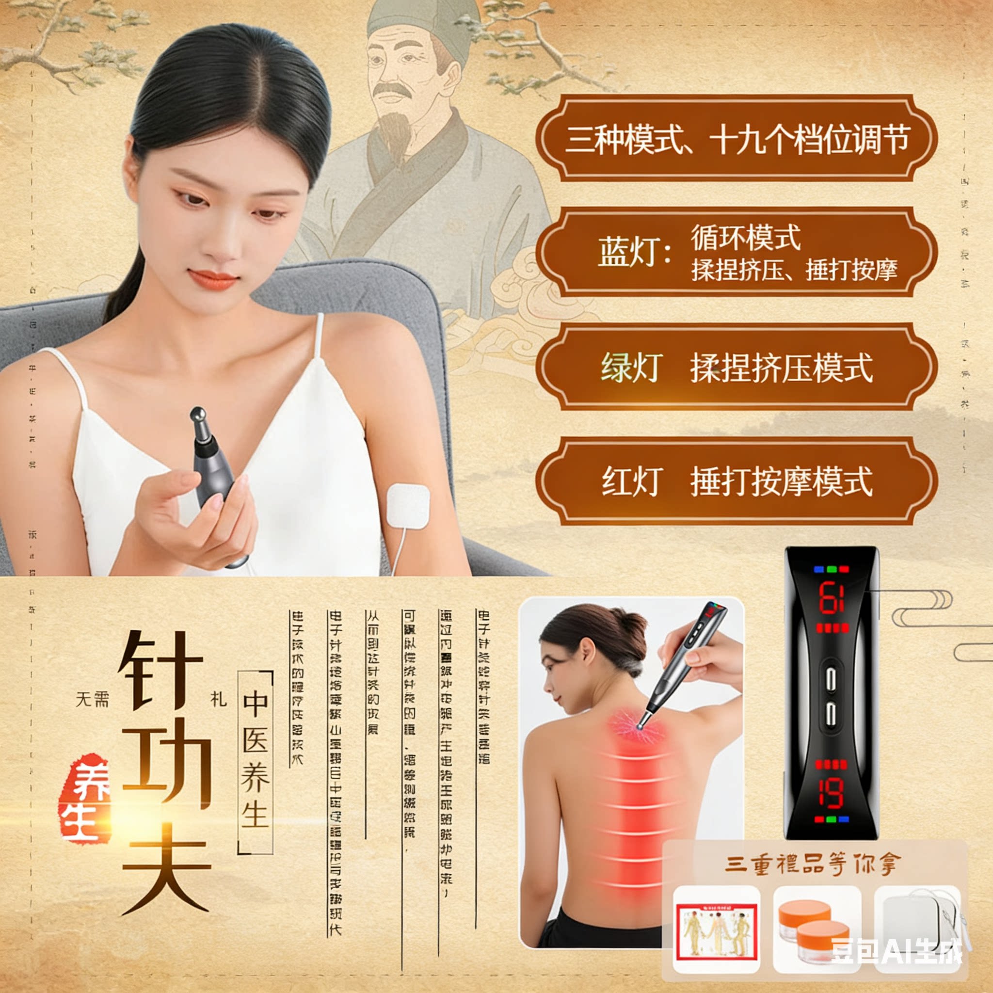 穴位按摩器电动电击点穴笔理疗棒按摩疏通经络工具中医电子针灸笔