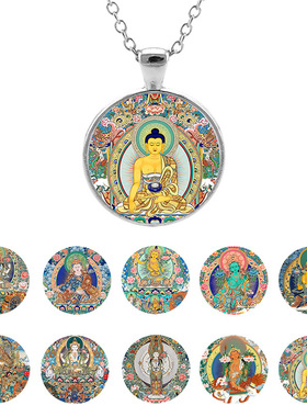 爆款新品配饰 西藏财神唐卡神像画 DIY时光宝石玻璃贴片吊坠项链