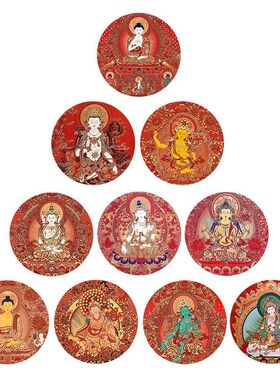 跨境新品 红色系唐卡神像财神像绘画 时光宝石玻璃贴片软磁冰箱贴