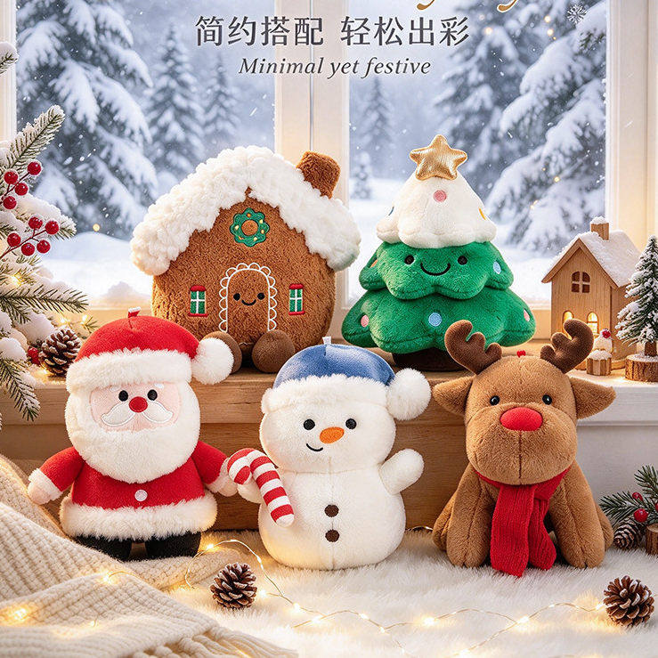 圣诞老人公仔圣诞树毛绒玩具房子麋鹿雪人玩偶布娃娃圣诞节装饰品