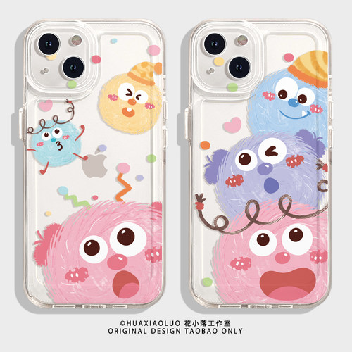 毛球小怪兽~透明iPhone15promax苹果13小米14华为mate60新款p60可爱少女心11适用12荣耀90vivoX100情侣手机壳
