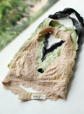法式内衣外贸欧美女士超薄款无钢圈文胸蕾丝女轻薄系挂脖bralette