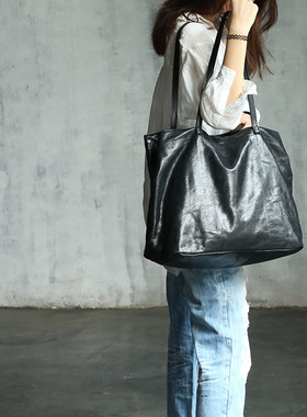 角落原创女包复古手工真皮单肩大包女士简约头层牛皮拉链大包2220