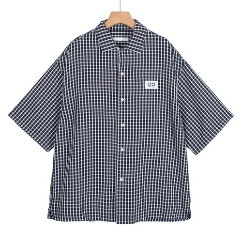 摩系列剪标男装夏季新款潮流大阔格纹短袖衬衫CB01SHT028/3-52