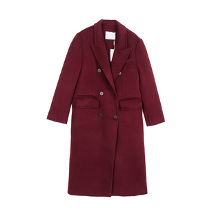专柜价1699【栖】女装大翻领长款羊毛呢大衣440201244/代-11
