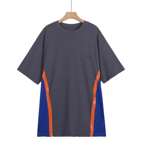 摩系列剪标男装夏季新款宽松拼色短袖字母印花T恤CB01TEE029/3-11