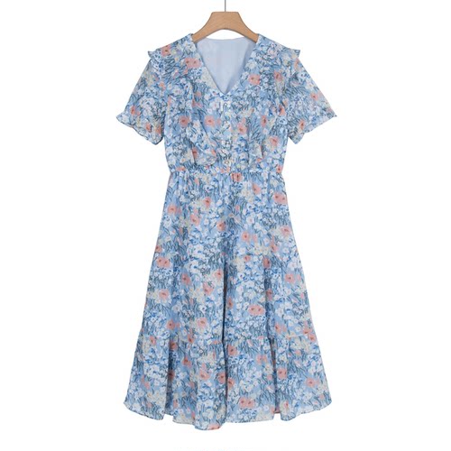【衣香】剪标女装夏季新款清爽碎花荷叶边收腰连衣裙Q91041/2-22