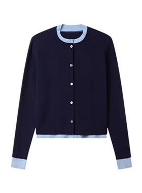 专柜价819【语】层次感撞色假两件开衫圆领针织衫10075/乐-226