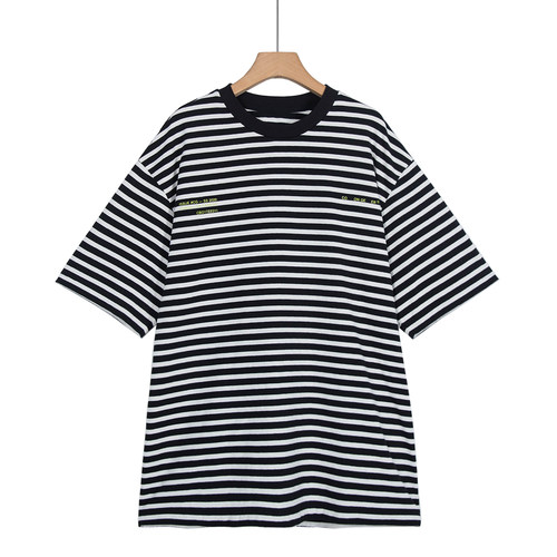摩系列剪标男装夏季新款宽松条纹T恤字母印花短袖CB01TEE011/3-14