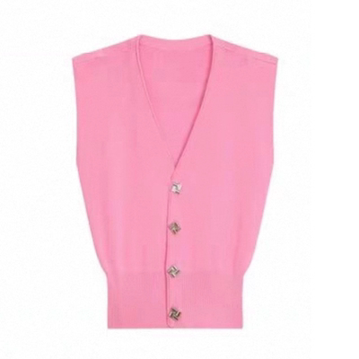 专柜价629【语】V领粉色针织开衫欧货无袖坎肩背心10161/乐-370