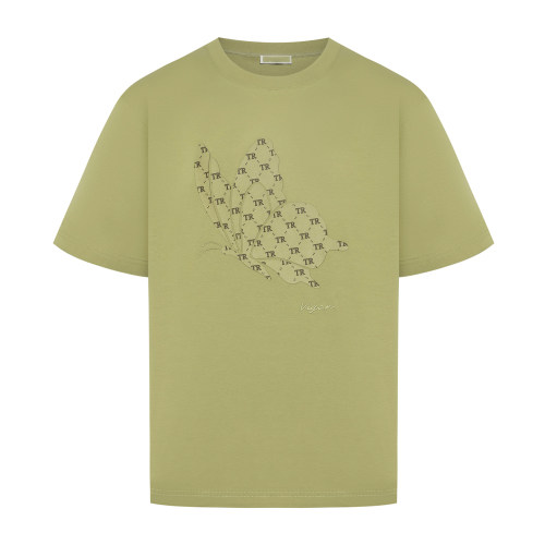 专柜价599【欧】水墨花卉立体压花宽松纯棉短袖t恤21280/28R/H-54