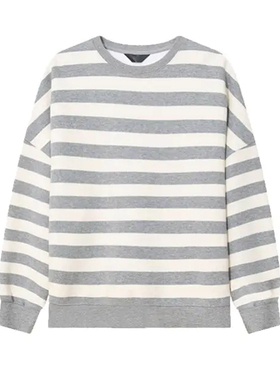 专柜价849【语】简约休闲时尚条纹落肩长袖圆领卫衣30047/天-109