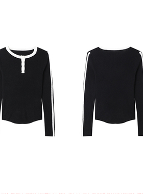 专柜价629【语】圆领撞色春秋时尚百搭长袖针织衫10019/乐-206