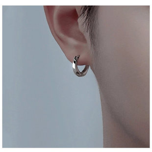 耳环男ins潮银色小众设计感高级冷性风单只耳圈爆款痞帅耳钉