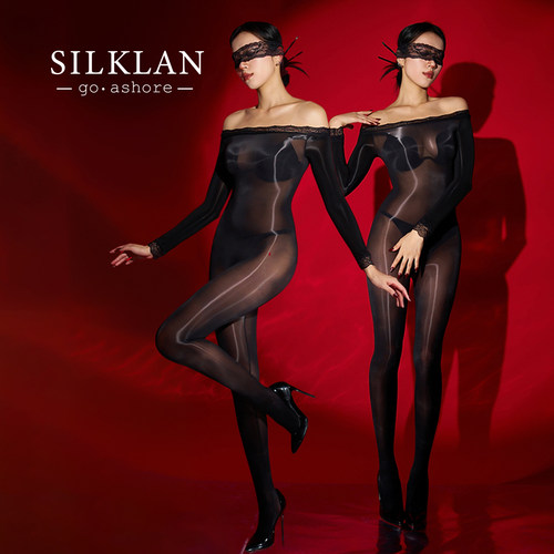 油亮丝滑丝袜蕾丝全身透明连体衣