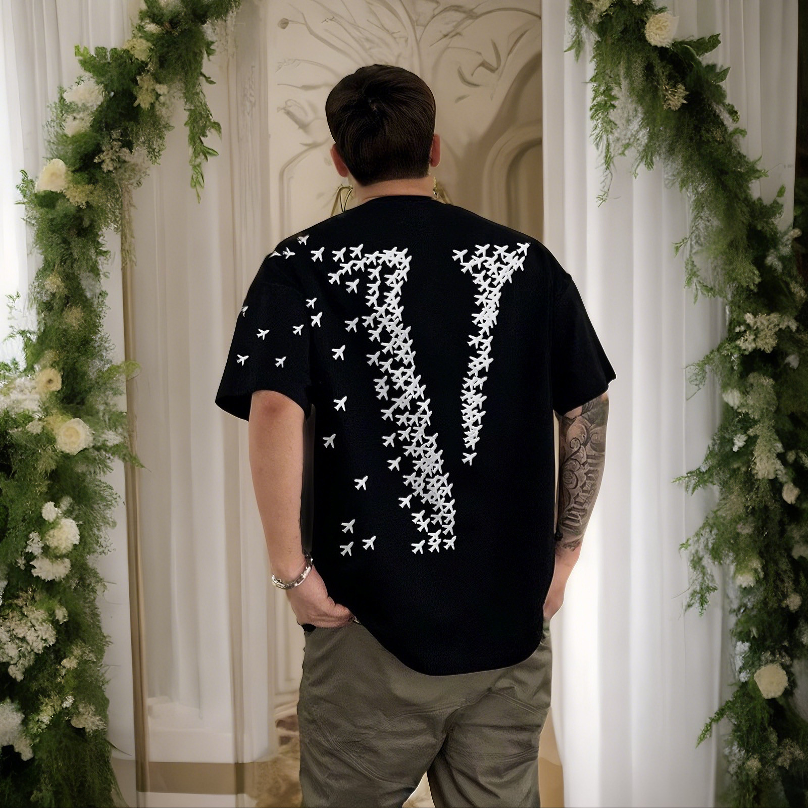vlone gang小飞机大V字母宽松纯棉休闲潮牌男女同款情侣短袖T恤