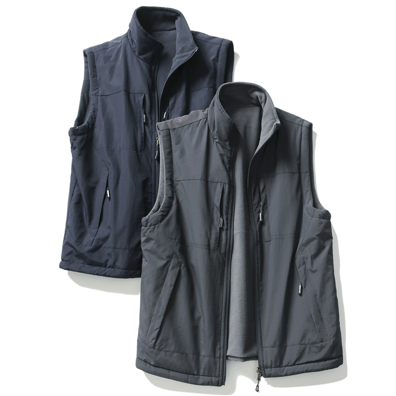两面可穿！外贸尾单超强牛货男装秋冬加绒保暖户外立领背心男马甲