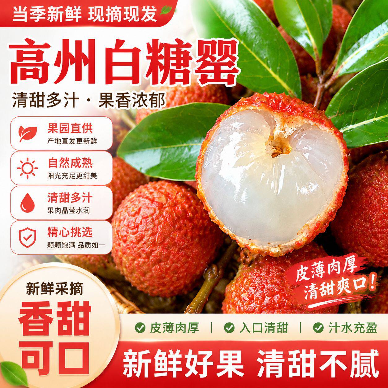 顺丰京东冷链包邮当季广东荔枝茂名高州白糖罂新鲜采摘新鲜水果