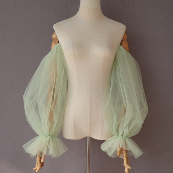 一字领荷叶袖仙女造型旅拍网纱婚纱配饰长袖一字领多色可定制