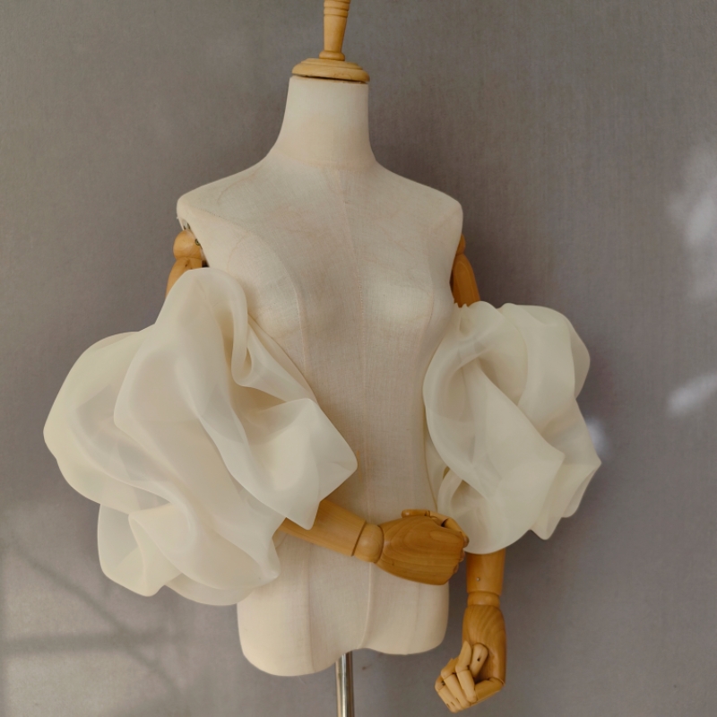 新款泡泡袖欧根缎短袖一字领松紧袖婚纱礼服配饰氛围感拍照袖子