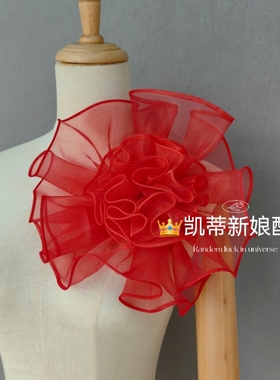 新娘婚纱配饰红色薄纱花朵头饰舞台表演写真拍照主题影楼摄影定制