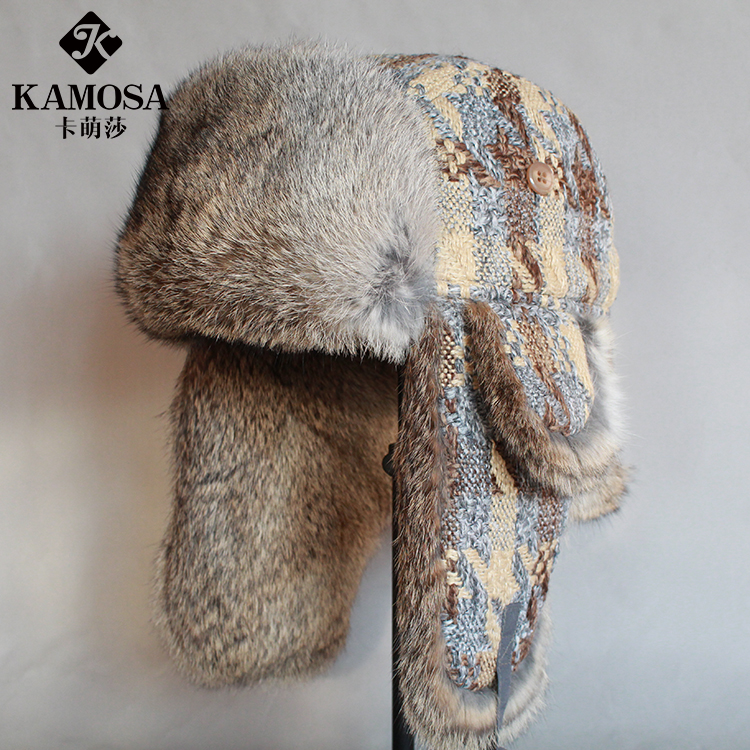 kamosa韩版滑雪男女潮兔毛帽子