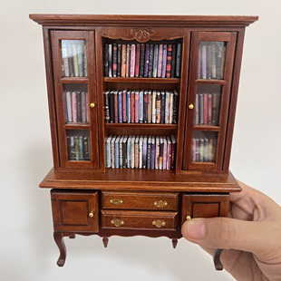 12分娃娃屋场景装饰复古创意木质微缩玩具书架子模型摆件迷你家具