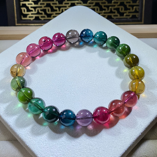 老矿艳丽彩虹西瓜碧玺手链